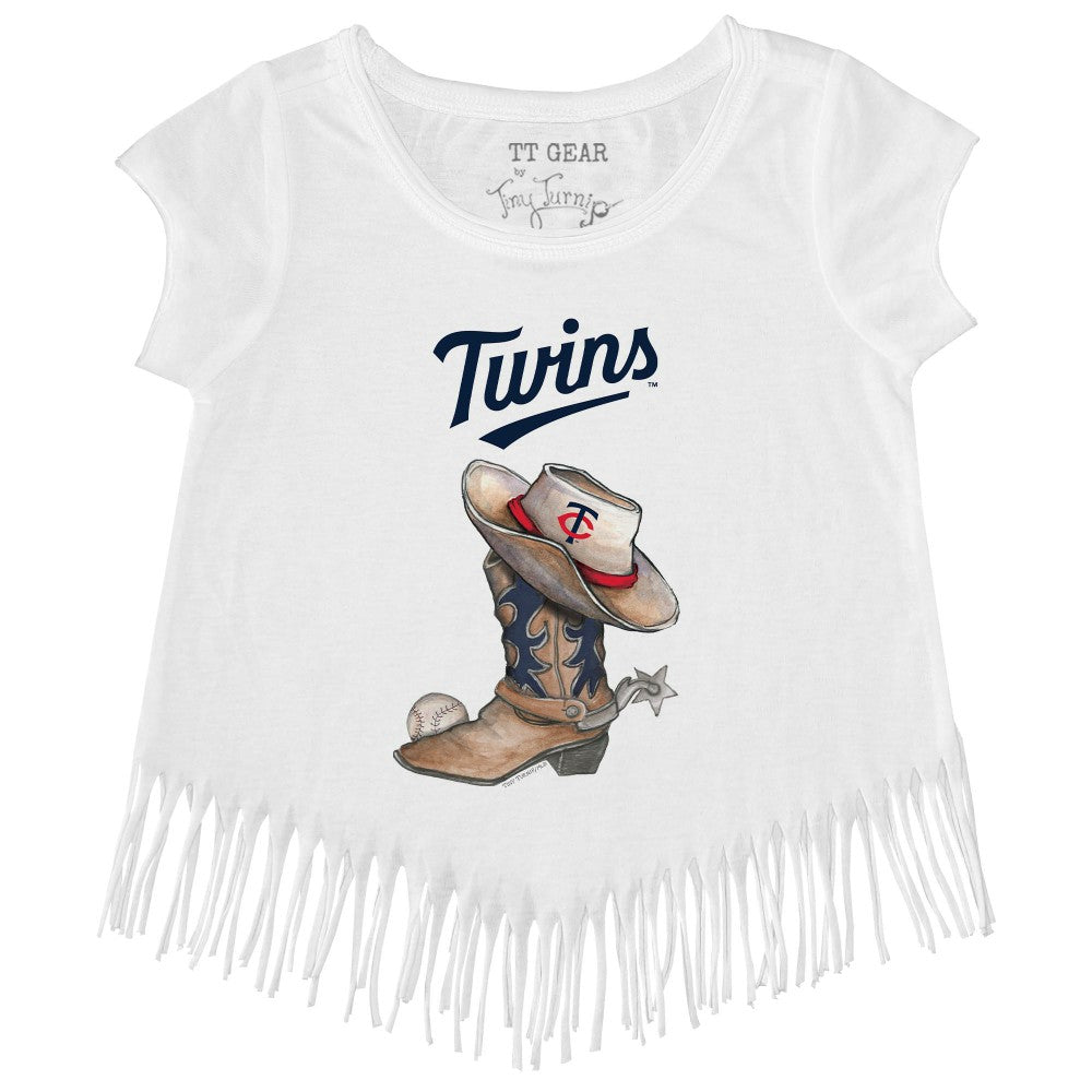 Minnesota Twins Tiny Turnip Girls Youth Cowboy Boot Fringe T-Shirt - MLB