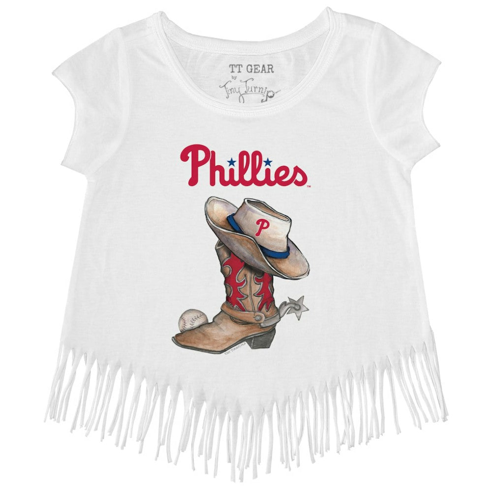 Philadelphia Phillies Tiny Turnip Girls Youth Cowboy Boot Fringe T-Shirt - MLB