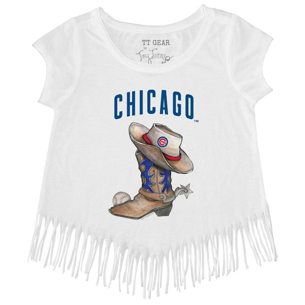 Chicago Cubs Tiny Turnip Girls Youth Cowboy Boot Fringe T-Shirt - MLB
