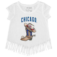 Chicago Cubs Tiny Turnip Girls Youth Cowboy Boot Fringe T-Shirt - MLB