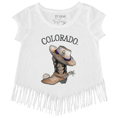Colorado Rockies Tiny Turnip Girls Youth Cowboy Boot Fringe T-Shirt - MLB