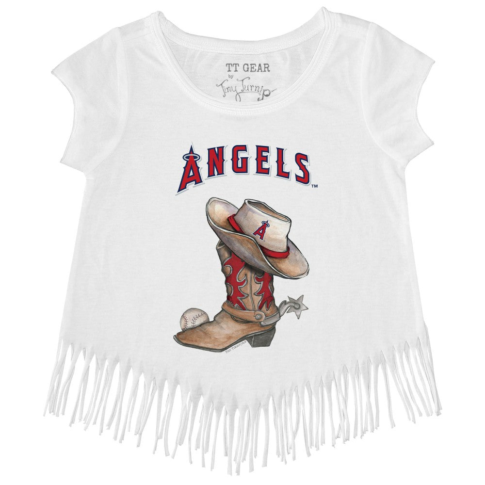 Los Angeles Angels Tiny Turnip Girls Youth Cowboy Boot Fringe T-Shirt - MLB