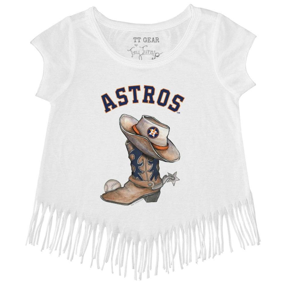 Houston Astros Tiny Turnip Girls Youth Cowboy Boot Fringe T-Shirt - MLB
