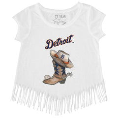 Detroit Tigers Tiny Turnip Girls Youth Cowboy Boot Fringe T-Shirt - MLB