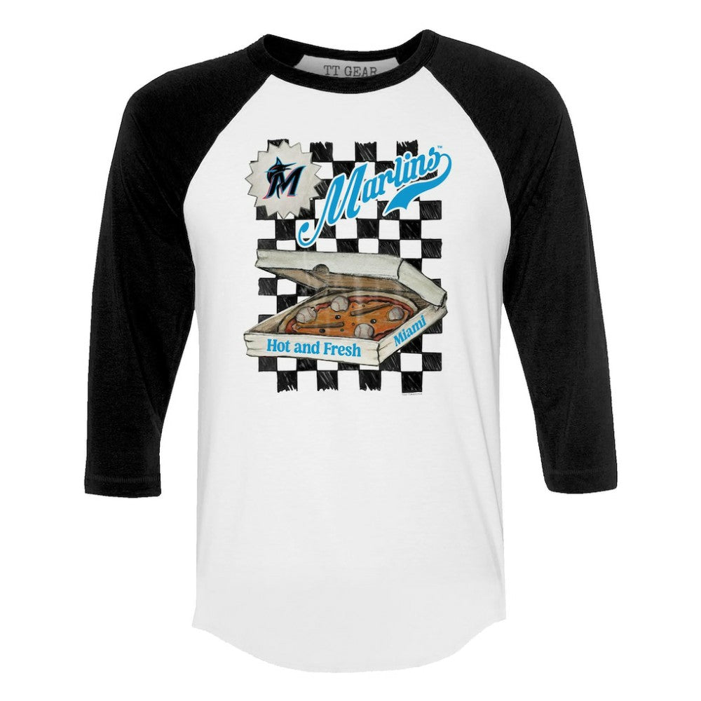 Miami Marlins Tiny Turnip Women's Pizza 3/4-Sleeve Raglan Baseball T-Shirt - MLB
