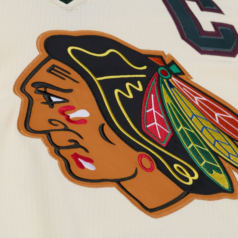 Chicago Blackhawks Mitchell & Ness x Just Don Jersey Hoodie - Cream - NHL