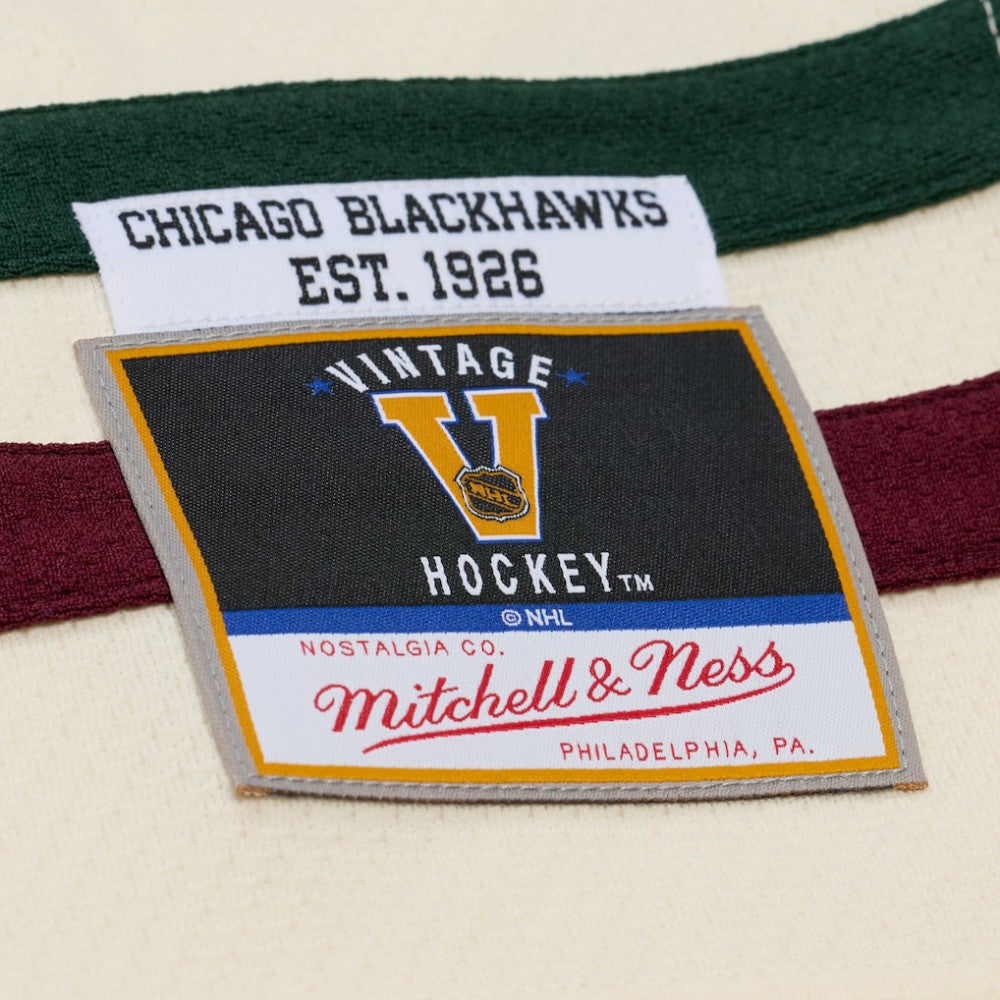 Chicago Blackhawks Mitchell & Ness x Just Don Jersey Hoodie - Cream - NHL