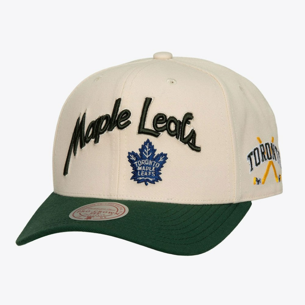 Toronto Maple Leafs Mitchell & Ness x Just Don Wave Script Pro Strapback Hat - Cream/Green - NHL