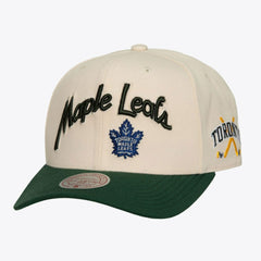Toronto Maple Leafs Mitchell & Ness x Just Don Wave Script Pro Strapback Hat - Cream/Green - NHL