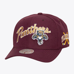 Florida Panthers Mitchell & Ness x Just Don Wave Script Pro Strapback Hat - Maroon - NHL