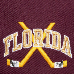 Florida Panthers Mitchell & Ness x Just Don Wave Script Pro Strapback Hat - Maroon - NHL