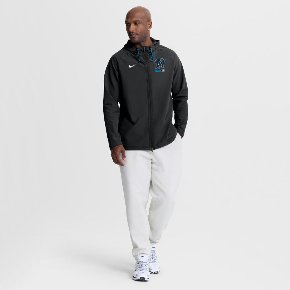 Miami Marlins Nike Authentic Collection Raglan Therma-FIT Full-Zip Hooded Jacket - MLB