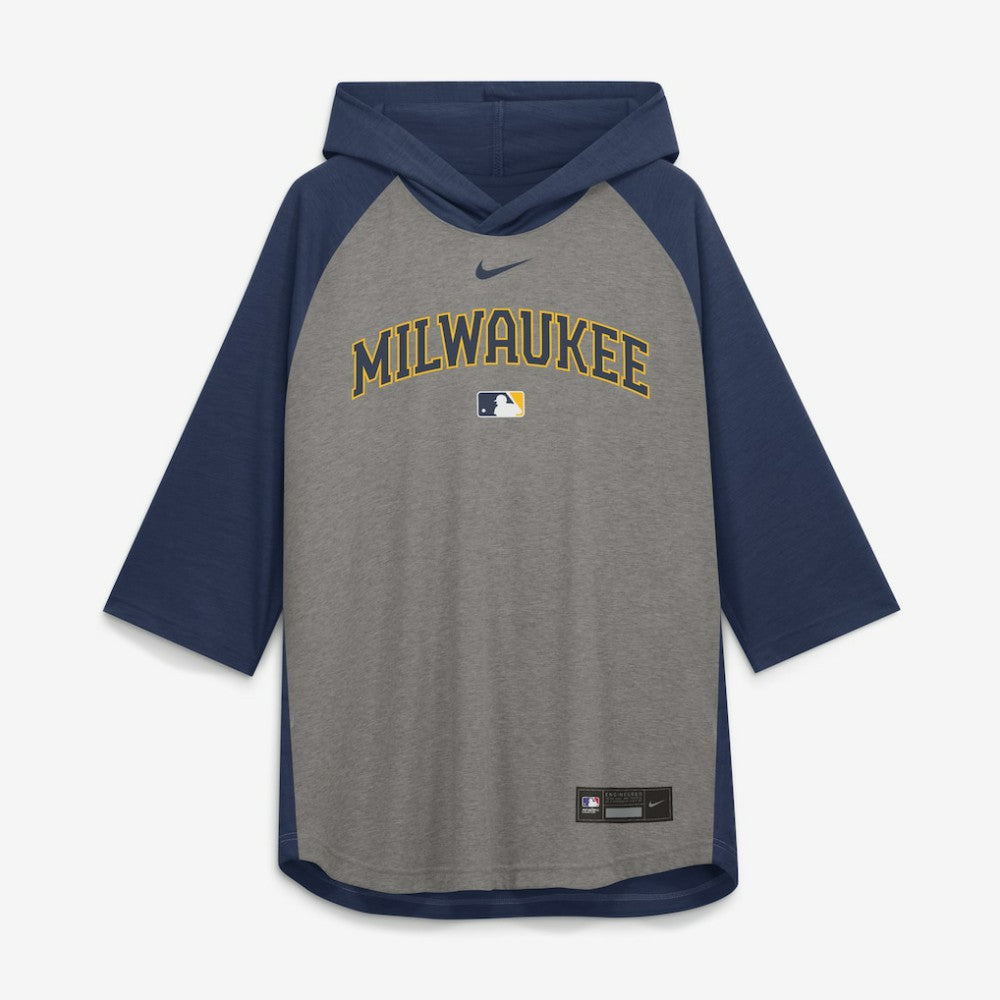 Milwaukee Brewers Nike Authentic Collection Flux Dri-FIT Raglan 3/4-Sleeve Hooded T-Shirt - MLB