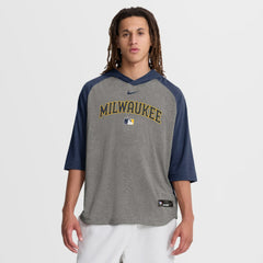 Milwaukee Brewers Nike Authentic Collection Flux Dri-FIT Raglan 3/4-Sleeve Hooded T-Shirt - MLB