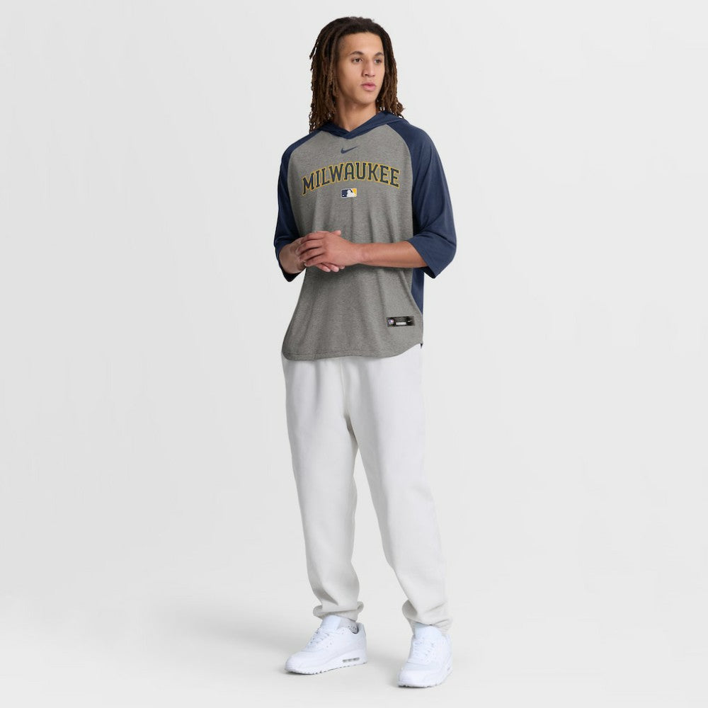 Milwaukee Brewers Nike Authentic Collection Flux Dri-FIT Raglan 3/4-Sleeve Hooded T-Shirt - MLB
