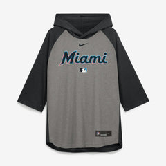 Miami Marlins Nike Authentic Collection Flux Dri-FIT Raglan 3/4-Sleeve Hooded T-Shirt - MLB