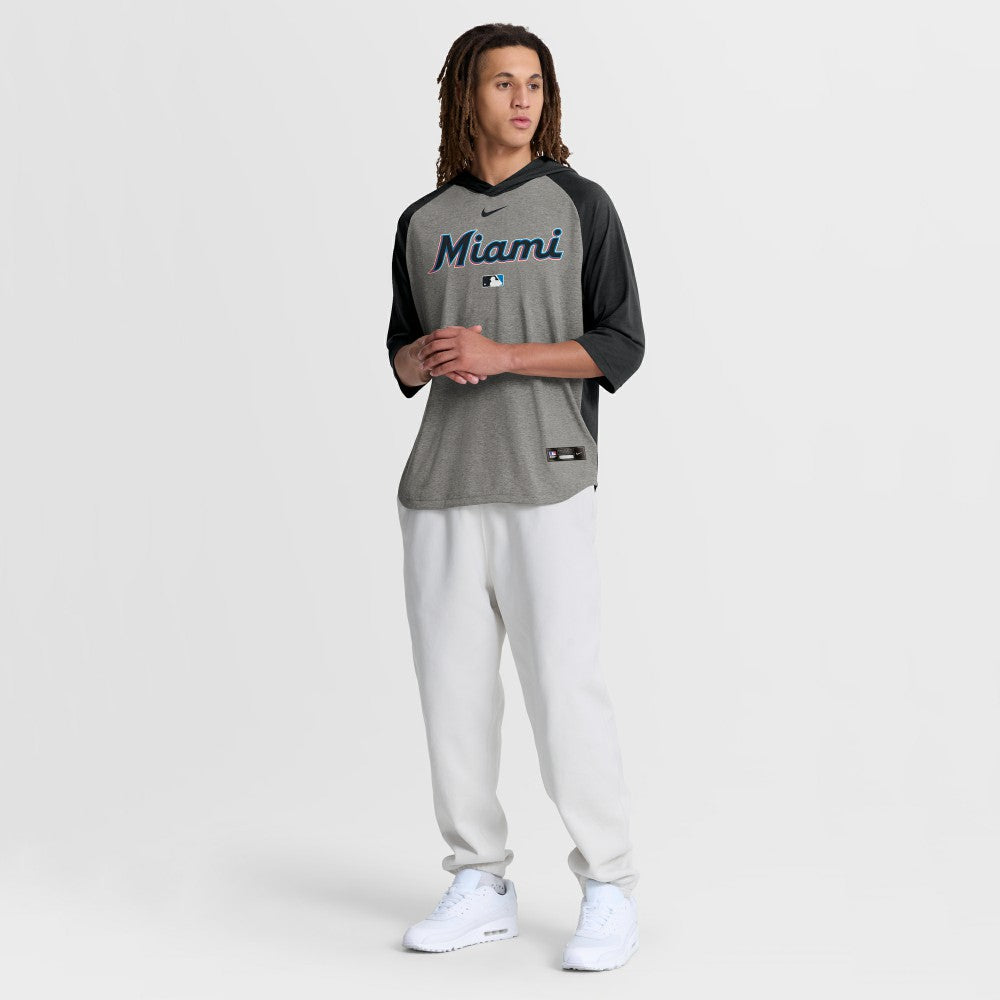 Miami Marlins Nike Authentic Collection Flux Dri-FIT Raglan 3/4-Sleeve Hooded T-Shirt - MLB
