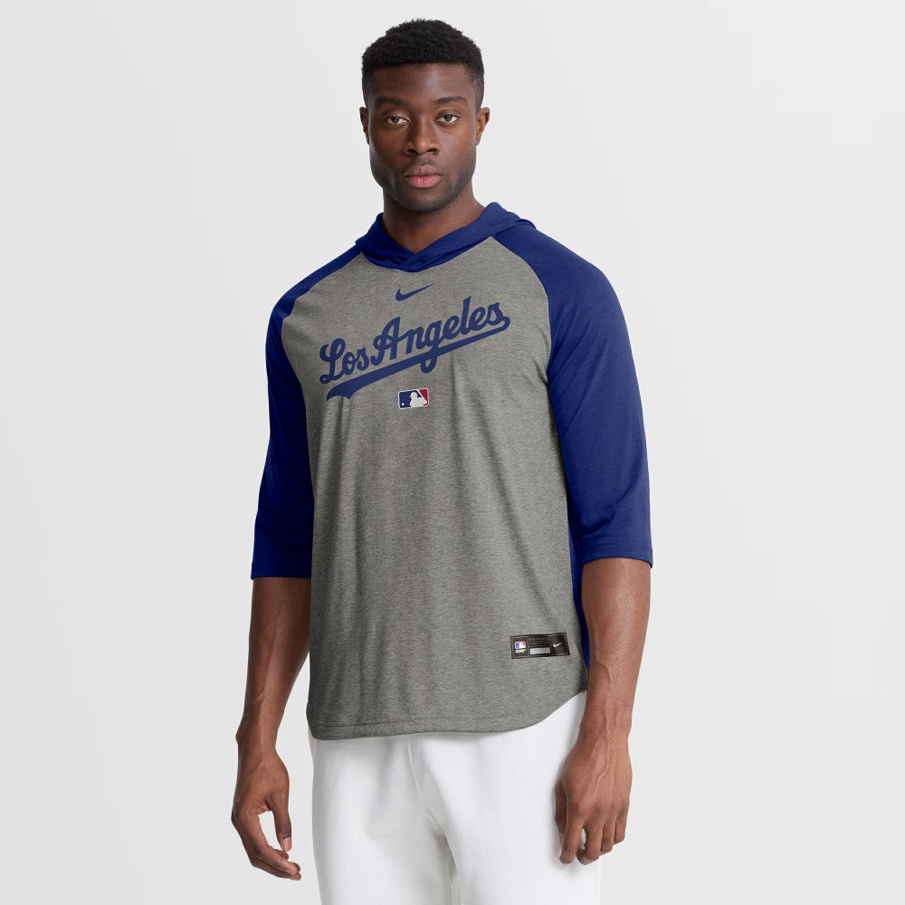 Los Angeles Dodgers Nike Authentic Collection Flux Dri-FIT Raglan 3/4-Sleeve Hooded T-Shirt - MLB