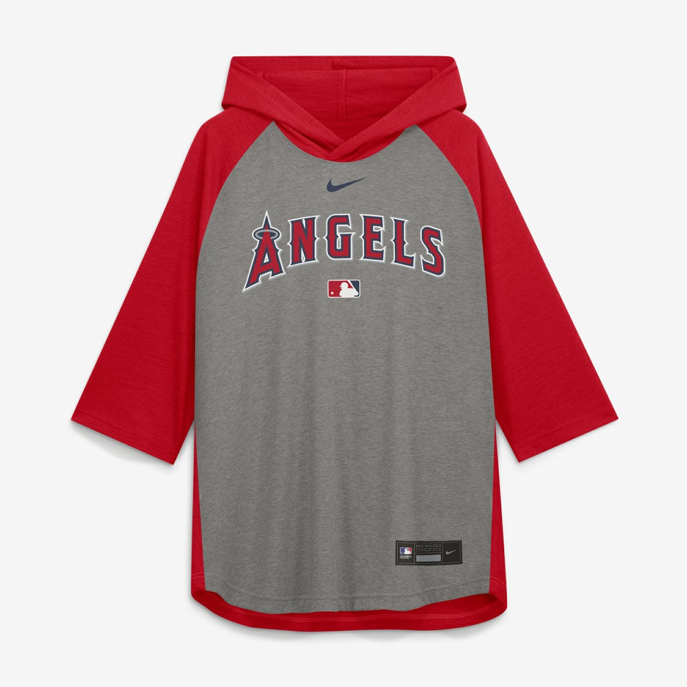 Los Angeles Angels Nike Authentic Collection Flux Dri-FIT Raglan 3/4-Sleeve Hooded T-Shirt - MLB