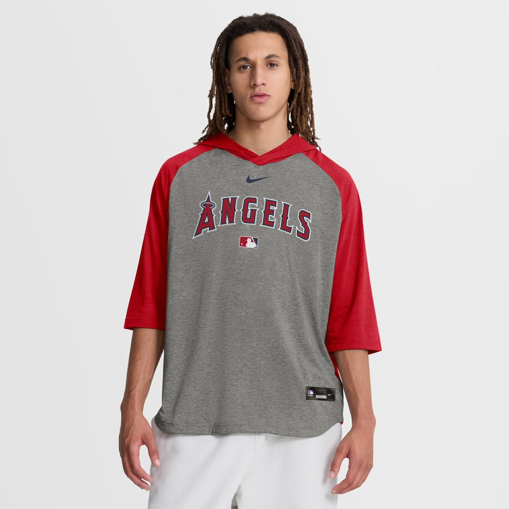 Los Angeles Angels Nike Authentic Collection Flux Dri-FIT Raglan 3/4-Sleeve Hooded T-Shirt - MLB