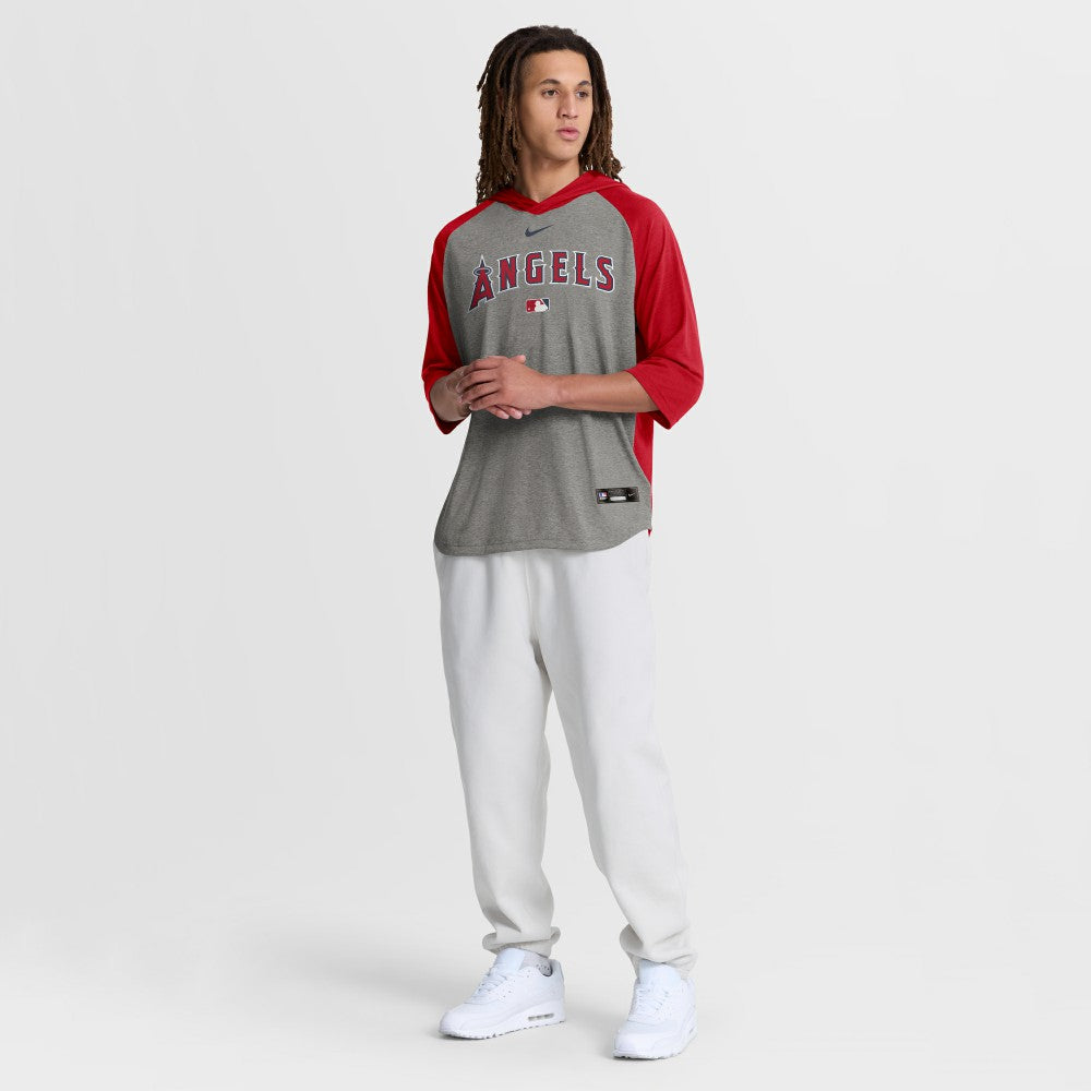Los Angeles Angels Nike Authentic Collection Flux Dri-FIT Raglan 3/4-Sleeve Hooded T-Shirt - MLB
