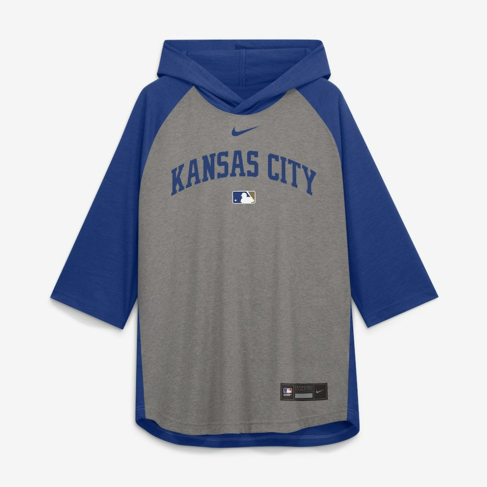 Kansas City Royals Nike Authentic Collection Flux Dri-FIT Raglan 3/4-Sleeve Hooded T-Shirt - MLB