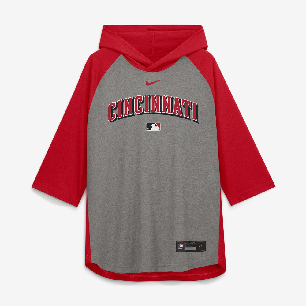 Cincinnati Reds Nike Authentic Collection Flux Dri-FIT Raglan 3/4-Sleeve Hooded T-Shirt - MLB