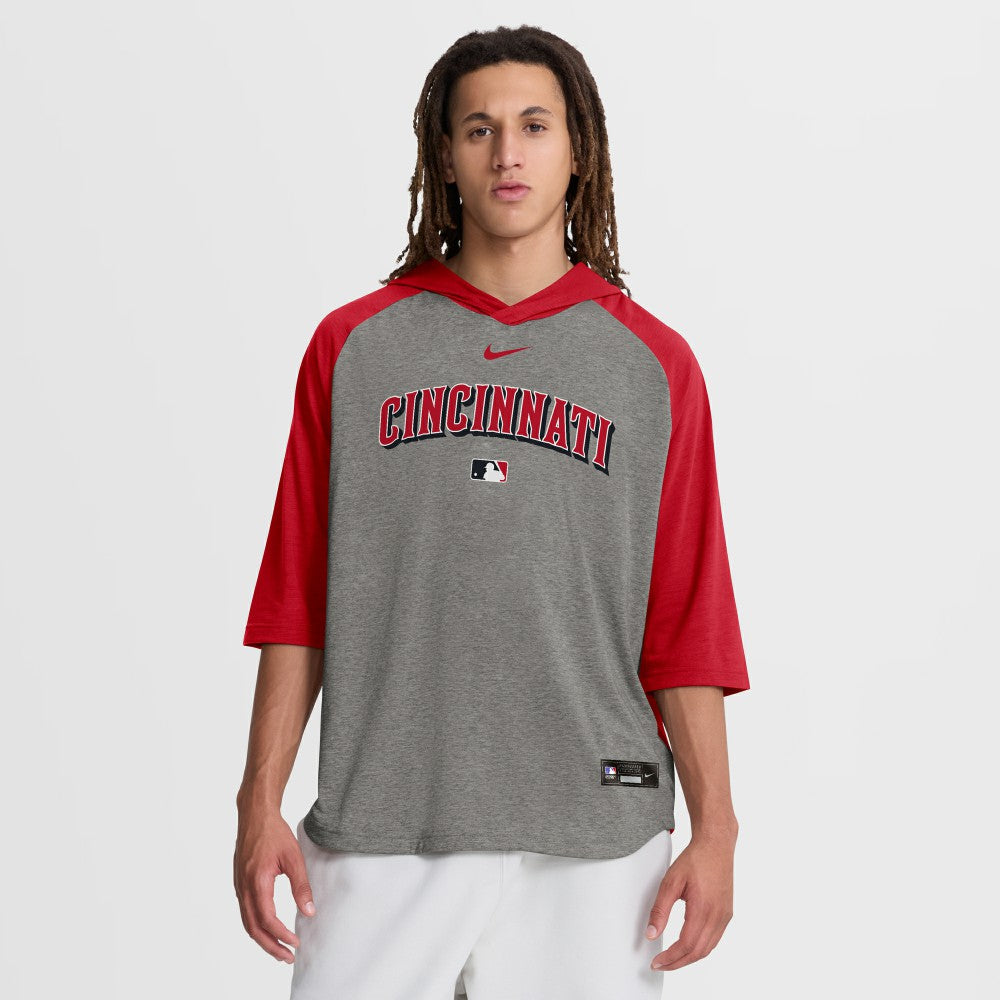 Cincinnati Reds Nike Authentic Collection Flux Dri-FIT Raglan 3/4-Sleeve Hooded T-Shirt - MLB