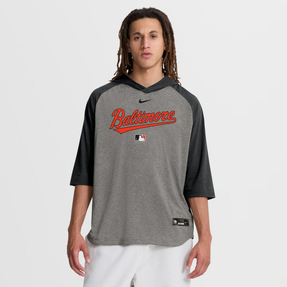 Baltimore Orioles Nike Authentic Collection Flux Dri-FIT Raglan 3/4-Sleeve Hooded T-Shirt - MLB