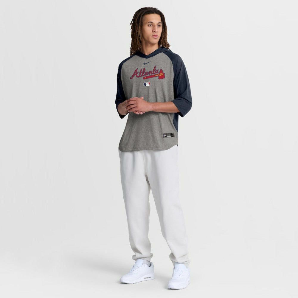 Atlanta Braves Nike Authentic Collection Flux Dri-FIT Raglan 3/4-Sleeve Hooded T-Shirt - MLB