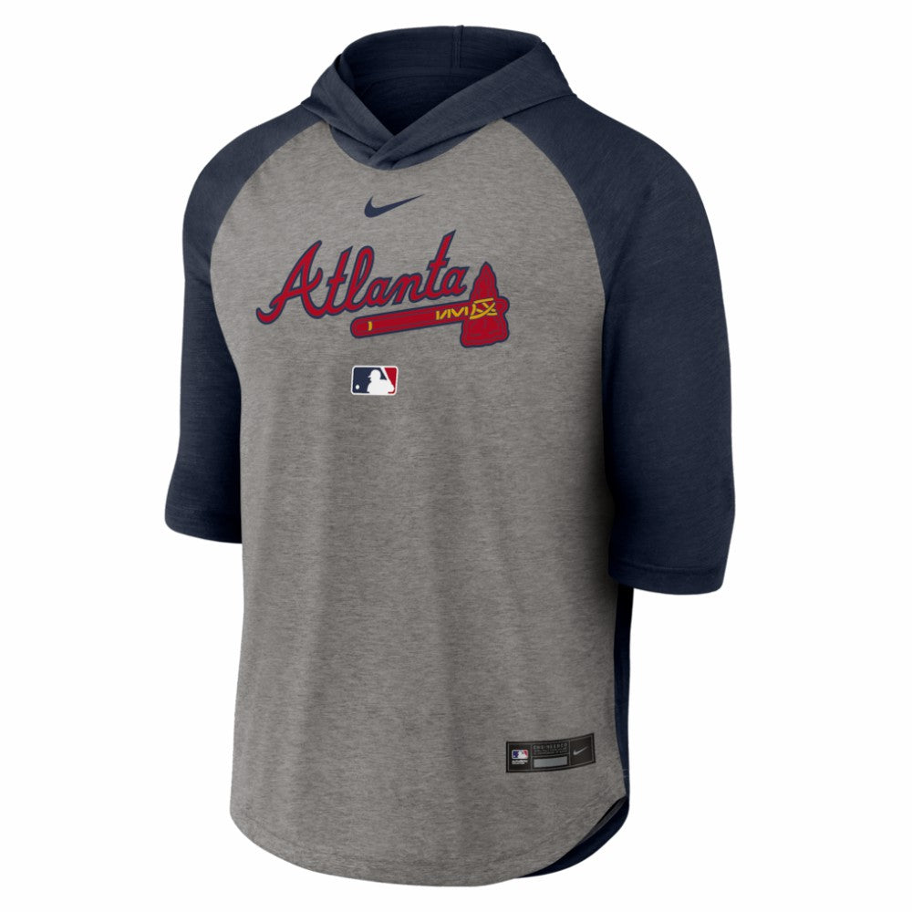 Atlanta Braves Nike Authentic Collection Flux Dri-FIT Raglan 3/4-Sleeve Hooded T-Shirt - MLB