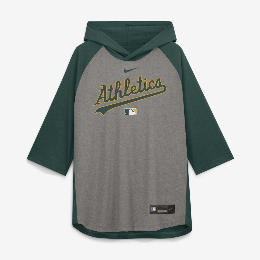 Athletics Nike Authentic Collection Flux Dri-FIT Raglan 3/4-Sleeve Hooded T-Shirt - MLB