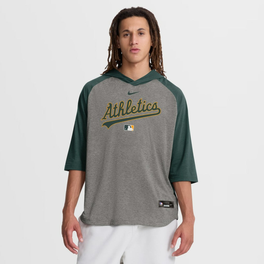 Athletics Nike Authentic Collection Flux Dri-FIT Raglan 3/4-Sleeve Hooded T-Shirt - MLB