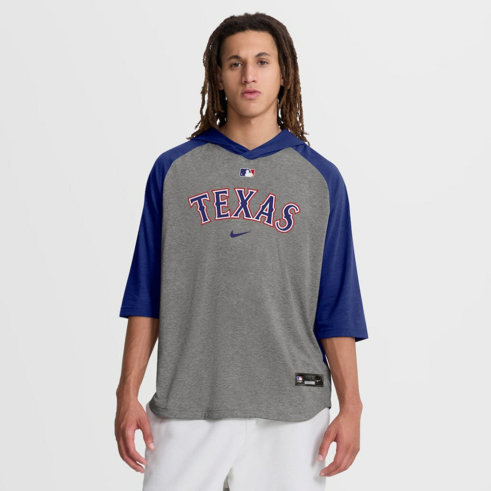 Texas Rangers Nike Authentic Collection Flux Dri-FIT Raglan 3/4-Sleeve Hooded T-Shirt - MLB