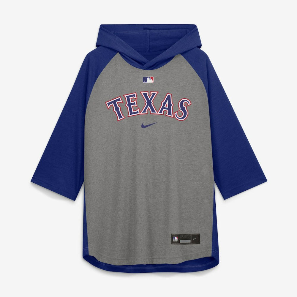 Texas Rangers Nike Authentic Collection Flux Dri-FIT Raglan 3/4-Sleeve Hooded T-Shirt - MLB