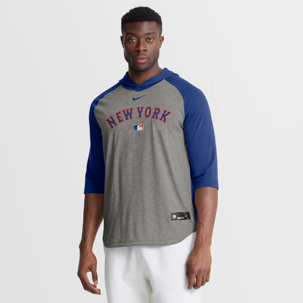 New York Mets Nike Authentic Collection Flux Dri-FIT Raglan 3/4-Sleeve Hooded T-Shirt - MLB