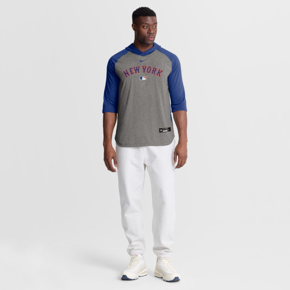 New York Mets Nike Authentic Collection Flux Dri-FIT Raglan 3/4-Sleeve Hooded T-Shirt - MLB