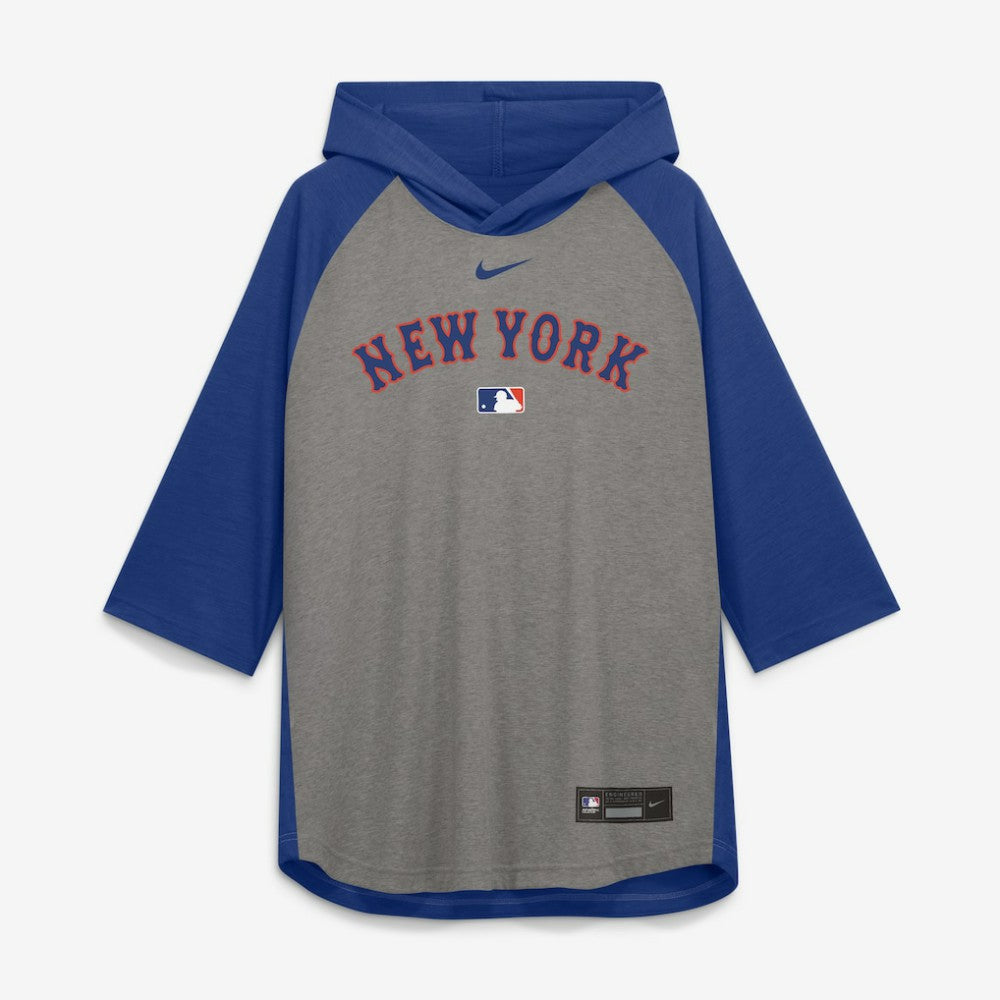 New York Mets Nike Authentic Collection Flux Dri-FIT Raglan 3/4-Sleeve Hooded T-Shirt - MLB