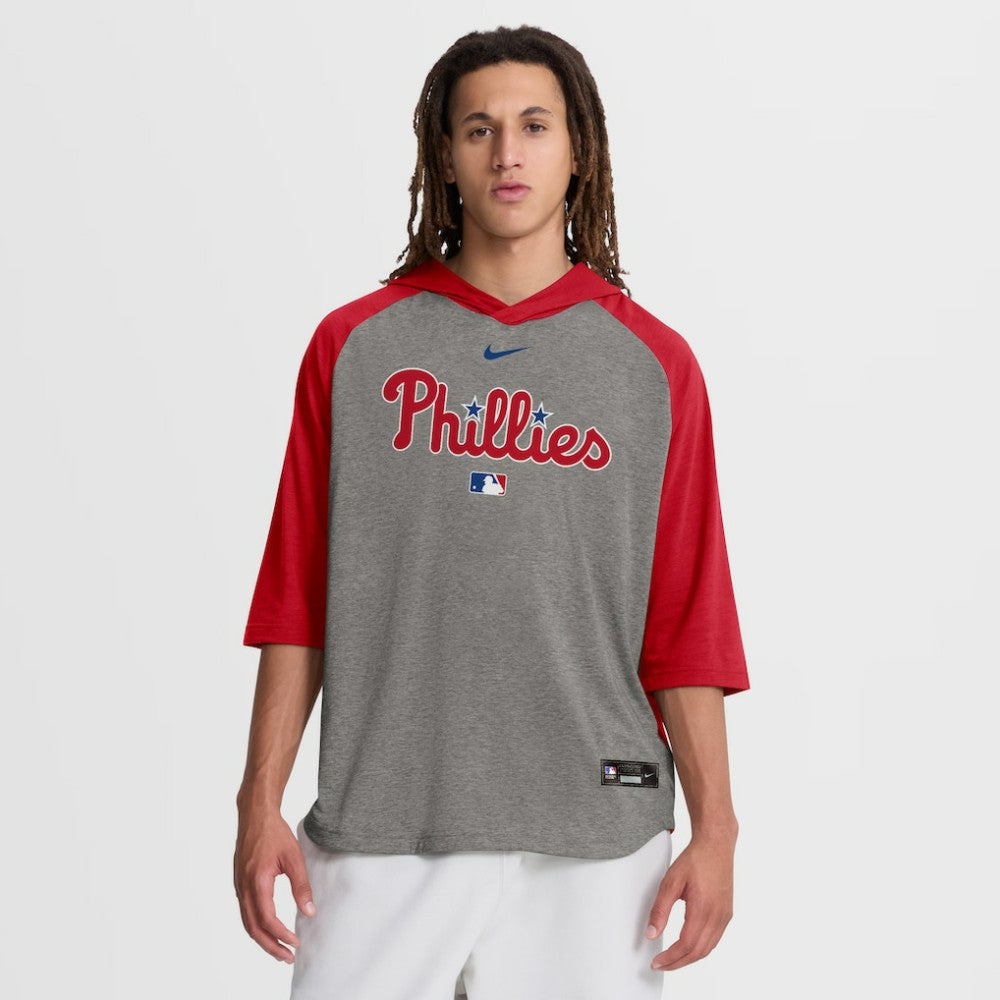 Philadelphia Phillies Nike Authentic Collection Flux Dri-FIT Raglan 3/4-Sleeve Hooded T-Shirt - MLB
