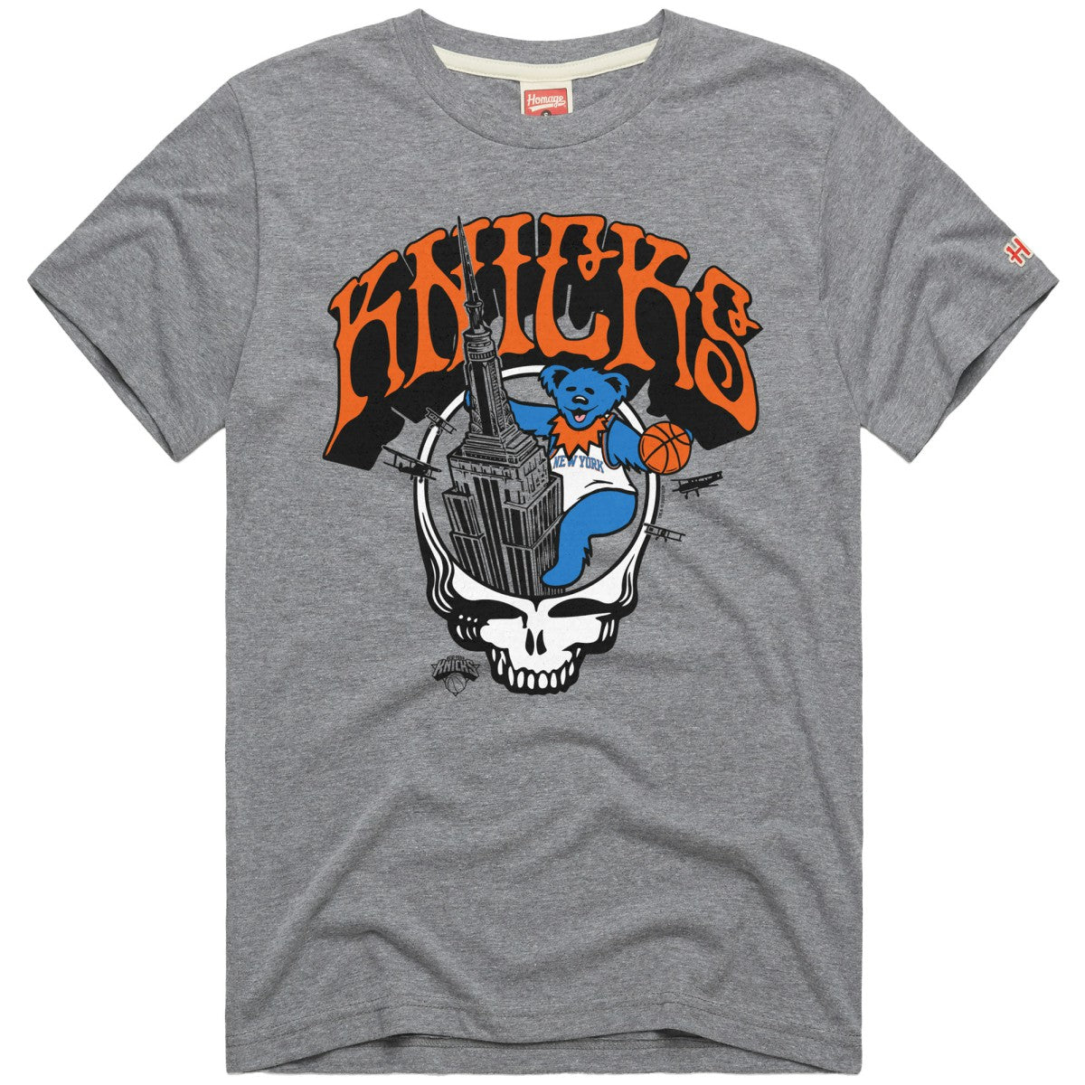 New York Knicks x Grateful Dead Homage Skull Tri-Blend T-Shirt Gray - NBA