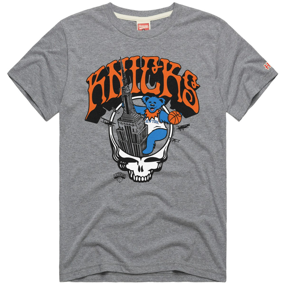 New York Knicks x Grateful Dead Homage Skull Tri-Blend T-Shirt Gray - NBA