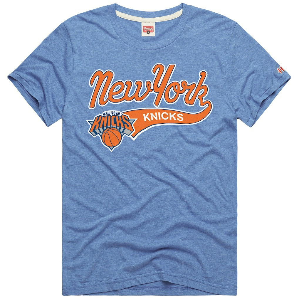 New York Knicks Homage Script Tri-Blend T-Shirt Blue - NBA