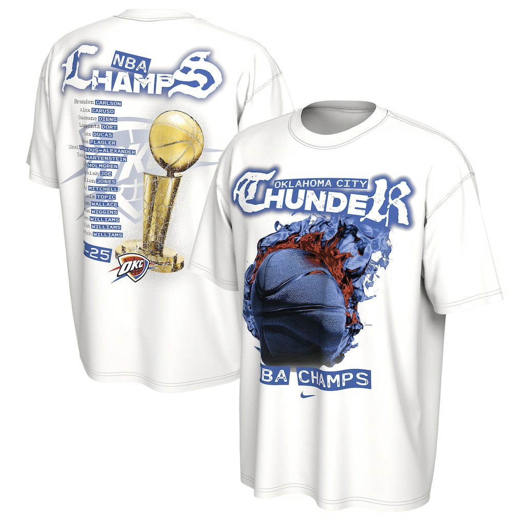 Oklahoma City Thunder Unisex 2025 NBA Finals Champions Celebration Parade Roster T-Shirt White - NBA
