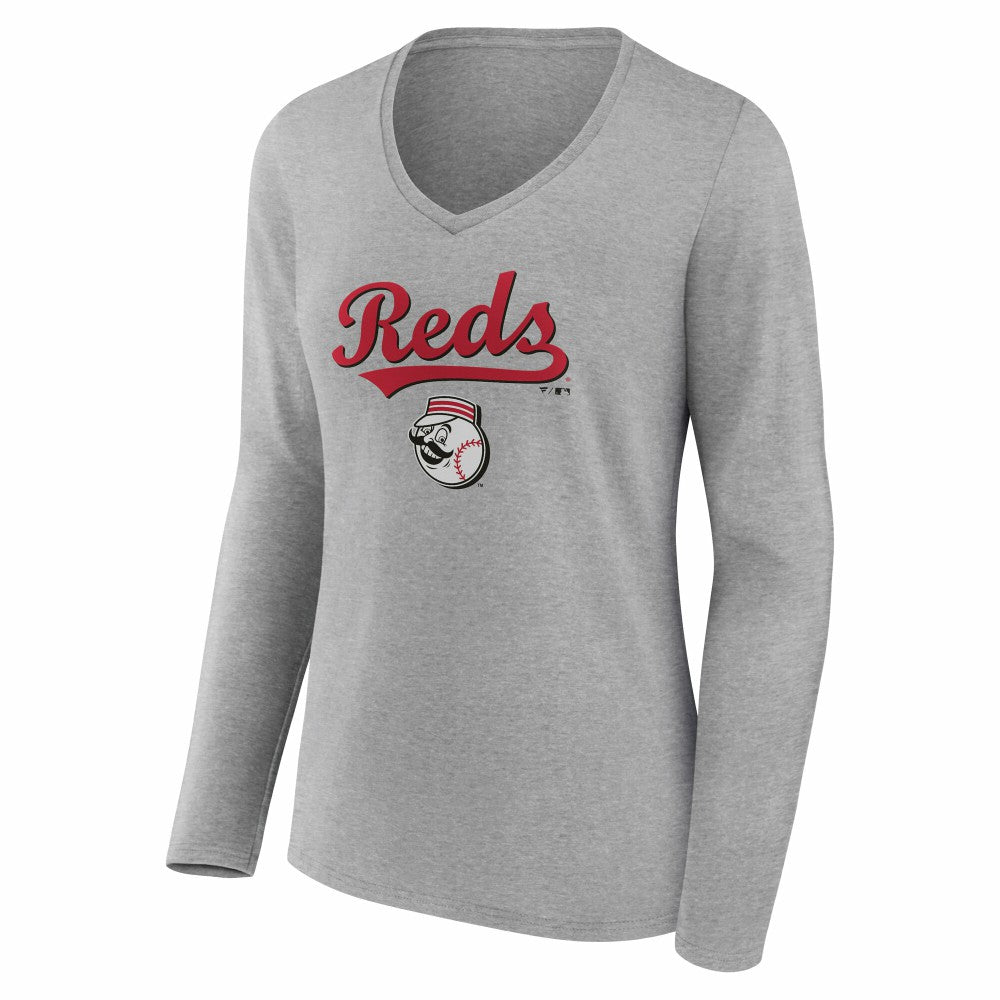 Cincinnati Reds Women's Team Lockup Long Sleeve V-Neck T-Shirt - MLB