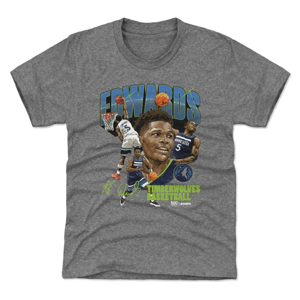 Anthony Edwards Minnesota Timberwolves 500 Level Youth Collage T-Shirt Gray - NBA