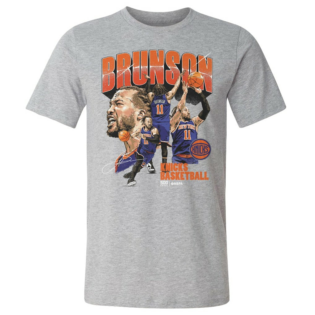 Jalen Brunson New York Knicks 500 Level Collage T-Shirt Heather Gray - NBA