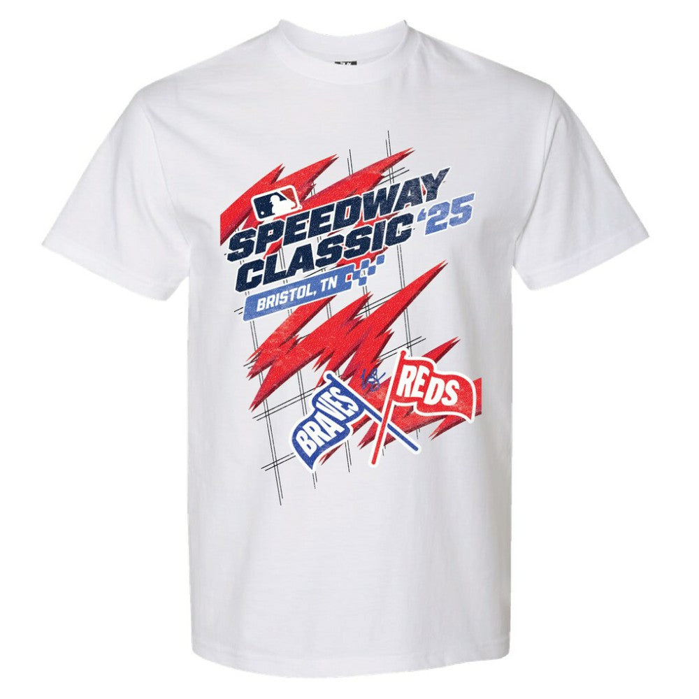 Cincinnati Reds vs. Atlanta Braves The Wild Collective Women's 2025 Speedway Classic Flags T-Shirt - MLB
