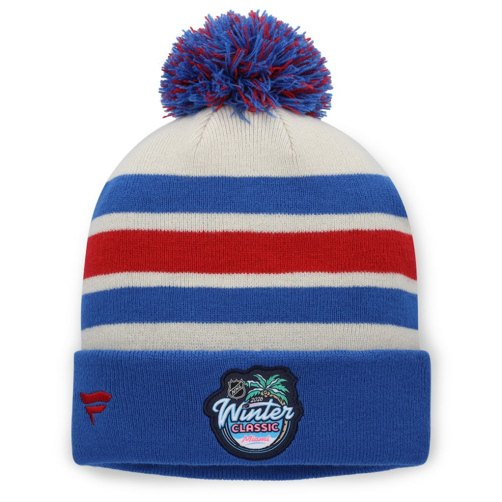 New York Rangers Fanatics 2026 NHL Winter Classic Cuffed Pom Knit Hat - Cream/Blue - NHL