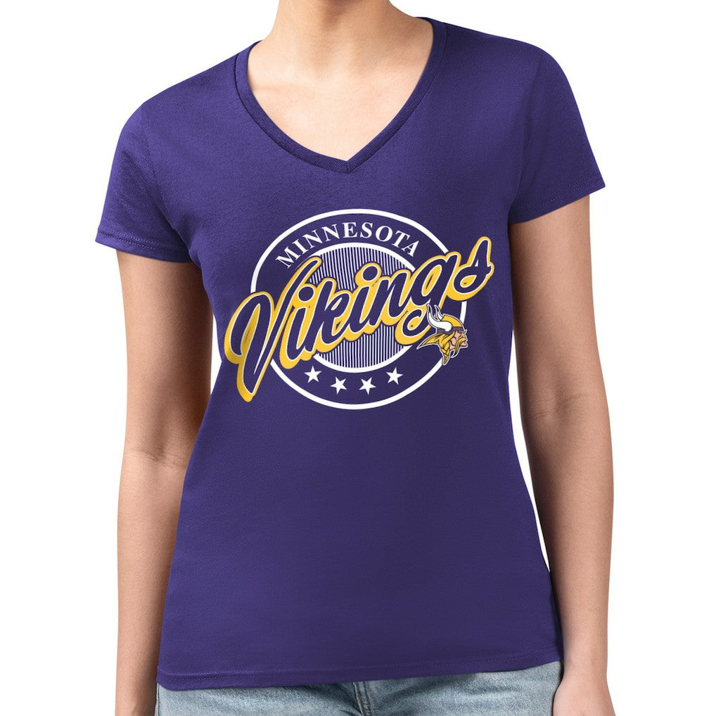 Minnesota Vikings G-III 4Her by Carl Banks Women's Super-Slim Fit Lightweight Pinstripe Circle V-Neck T-Shirt Purple | NFL