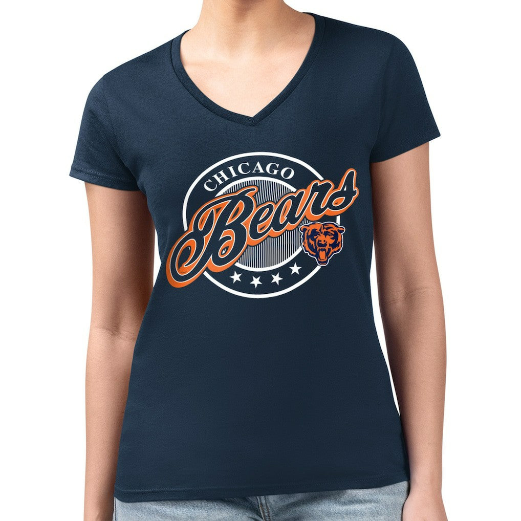 Chicago Bears G-III 4Her by Carl Banks Women's Super-Slim Fit Lightweight Pinstripe Circle V-Neck T-Shirt Navy | NFL